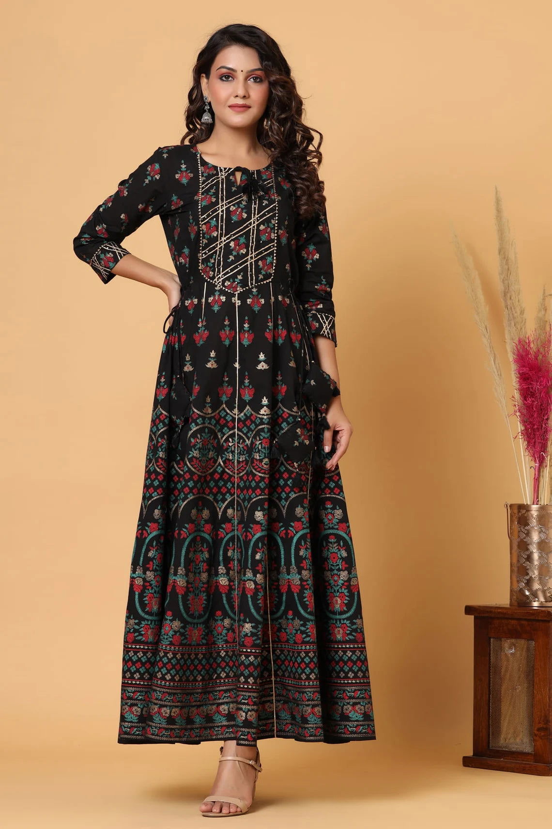 Black Anarkali Pure Cotton long Gown - pacificexportsimports - #tag1#