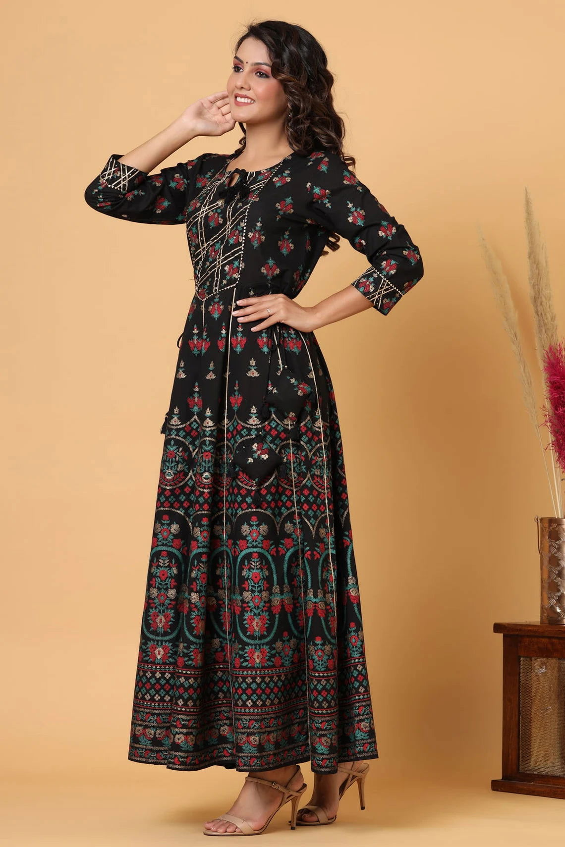 Black Anarkali Pure Cotton long Gown - pacificexportsimports - #tag1#