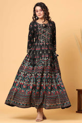 Black Anarkali Pure Cotton long Gown - pacificexportsimports - #tag1#