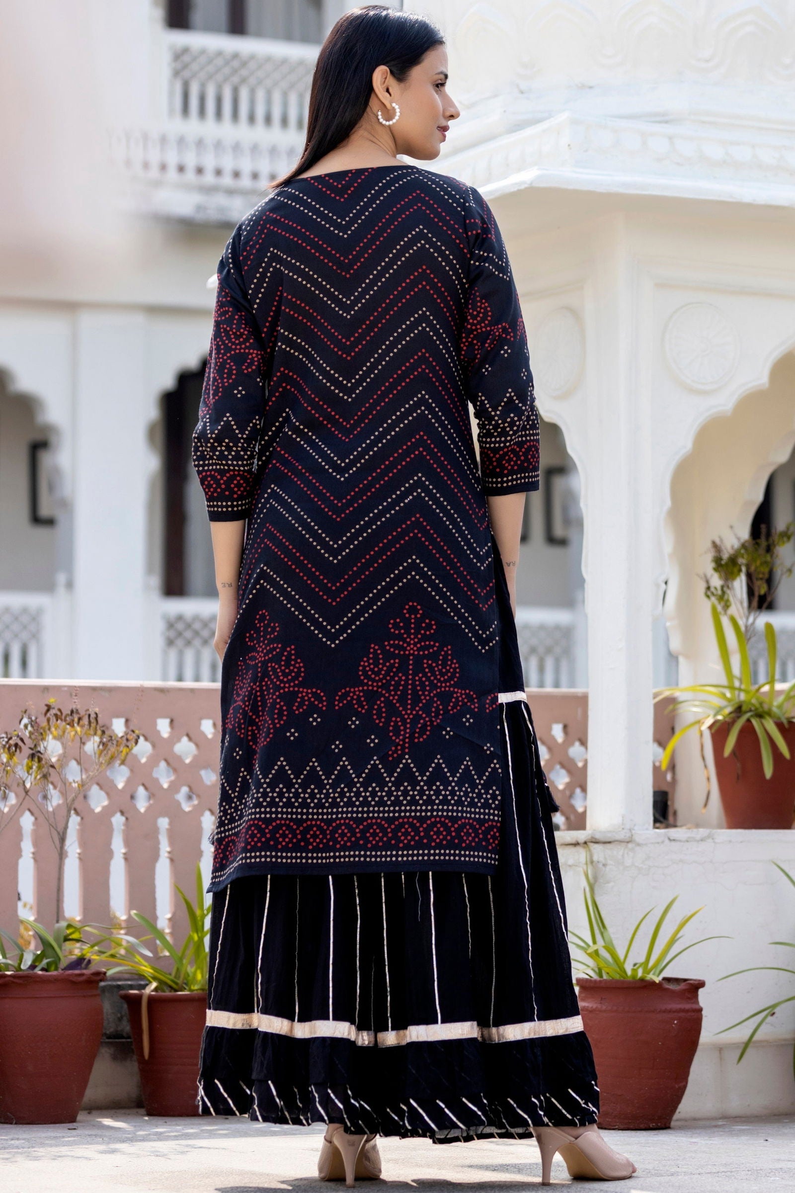 Black Embroidered Cotton Kurta Sharara Set With Dupatta - pacificexportsimports - #tag1#