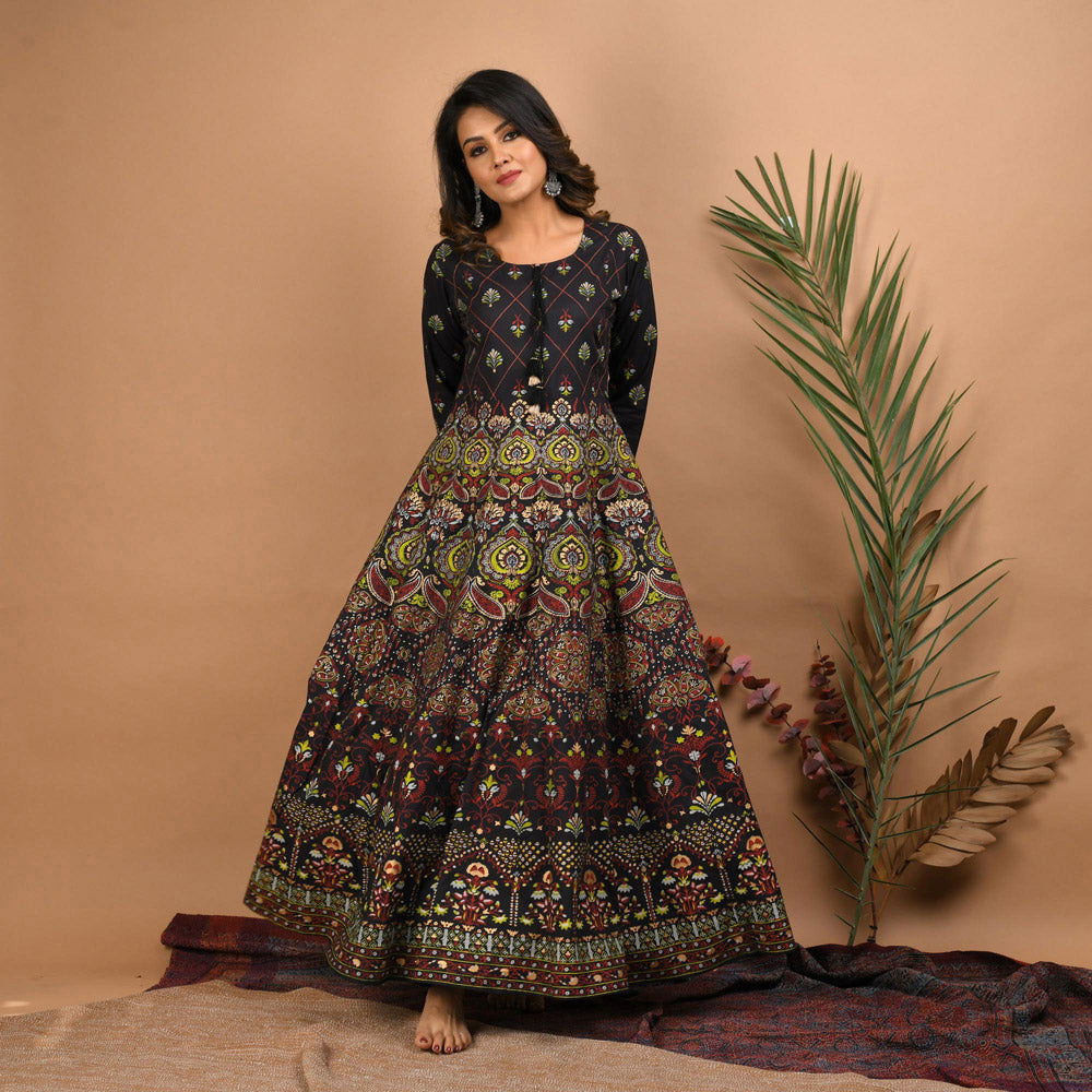 Black Gold Printed Ethnic Gown - pacificexportsimports - #tag1#