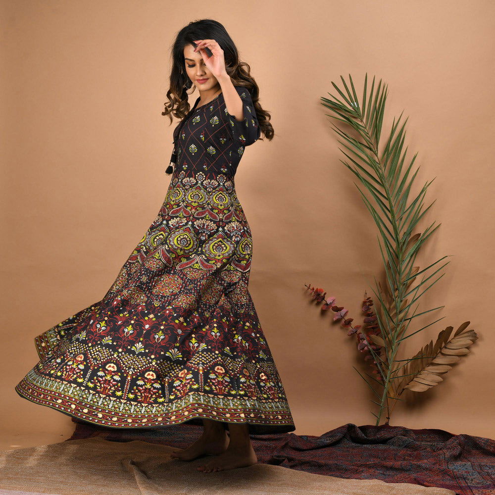 Black Gold Printed Ethnic Gown - pacificexportsimports - #tag1#