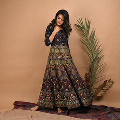 Black Gold Printed Ethnic Gown - pacificexportsimports - #tag1#