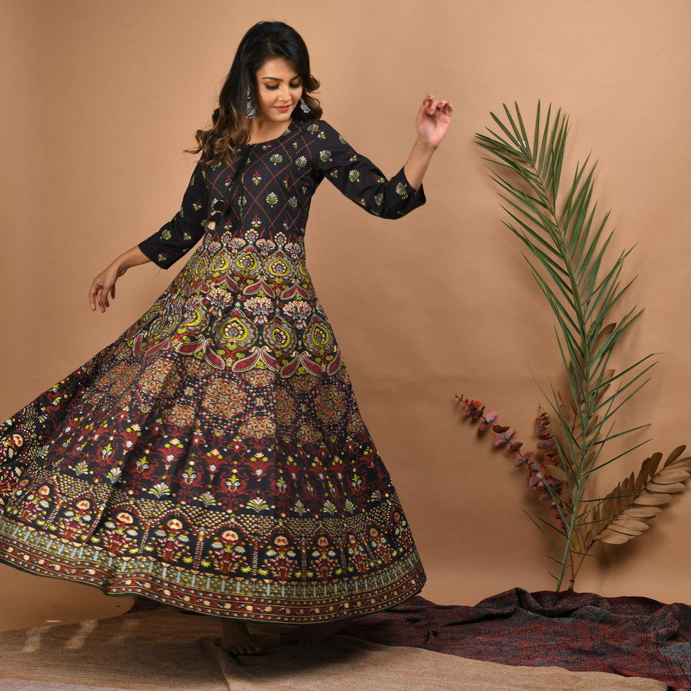 Black Gold Printed Ethnic Gown - pacificexportsimports - #tag1#