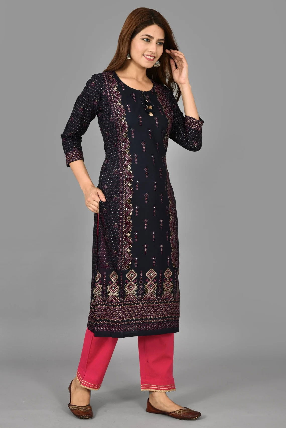 Black Mirror Work Rayon Kurti Pant Set - pacificexportsimports - #tag1#