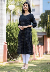 Black Solid Sequins Embellished Cotton Casual Kurta - pacificexportsimports - #tag1#