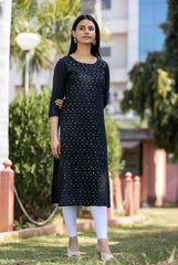 Black Solid Sequins Embellished Cotton Casual Kurta - pacificexportsimports - #tag1#