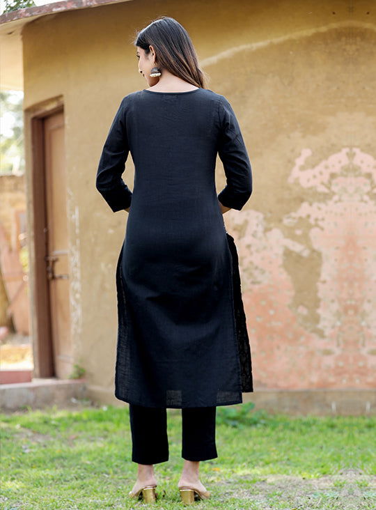 Black Solid Sequins Embellished Kurta Pant Set - pacificexportsimports - #tag1#