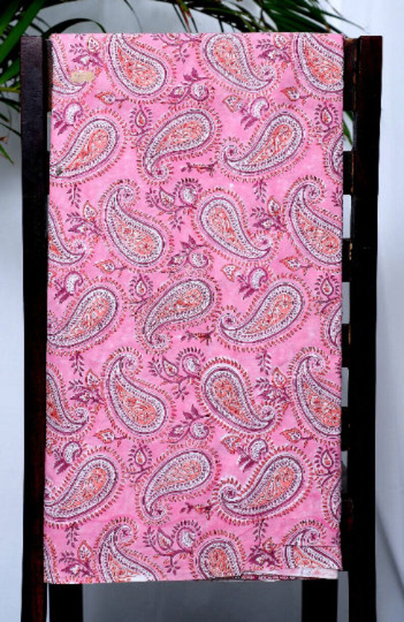 Block Print Fabric by the yard - Pink Hand Dyed Fabric - pacificexportsimports - #tag1#