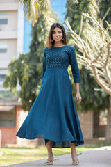 Blue Cotton Summer Anarkali dress - pacificexportsimports - #tag1#