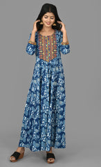 Blue Embellished Cotton Ethnic Gown - pacificexportsimports - #tag1#