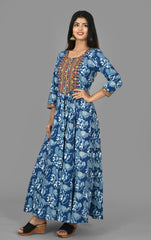 Blue Embellished Cotton Ethnic Gown - pacificexportsimports - #tag1#