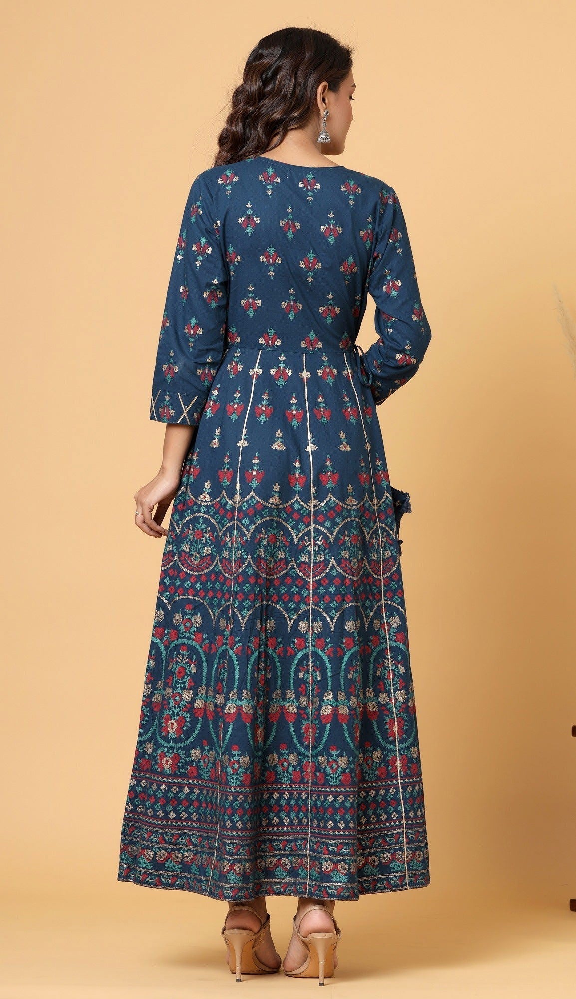Blue Embroidered Cotton Ethnic Gown - pacificexportsimports - #tag1#
