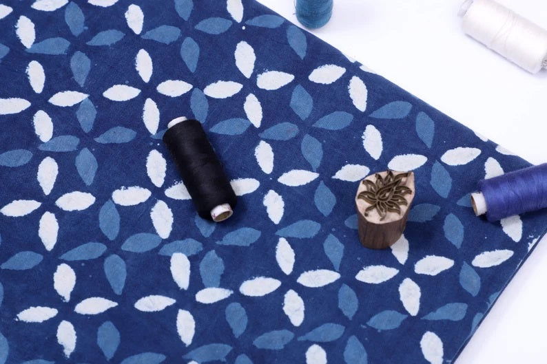 Blue Floral Hand Block Print Fabric | Cotton Jaipur Fabric | Running Fabric - pacificexportsimports - #tag1#