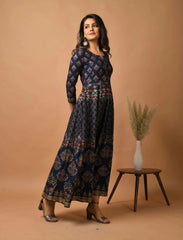 Blue Floral Indian Anarkali Dress - pacificexportsimports - #tag1#