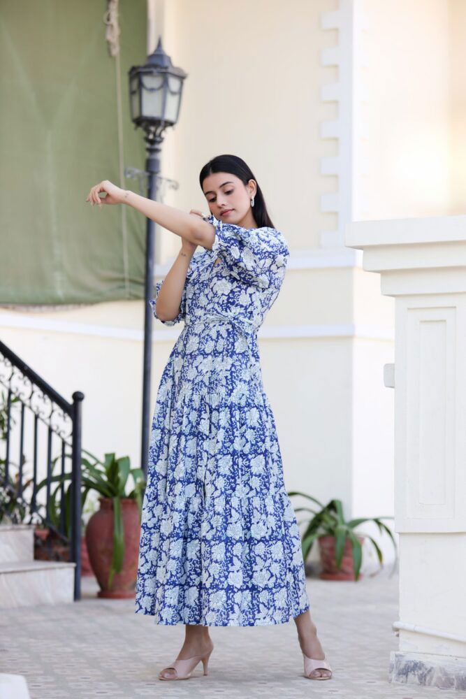 Blue Floral Print Wrap Dress - pacificexportsimports - #tag1#