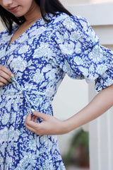 Blue Floral Print Wrap Dress - pacificexportsimports - #tag1#