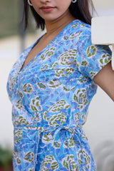 Blue Floral Print Wrap dress - pacificexportsimports - #tag1#
