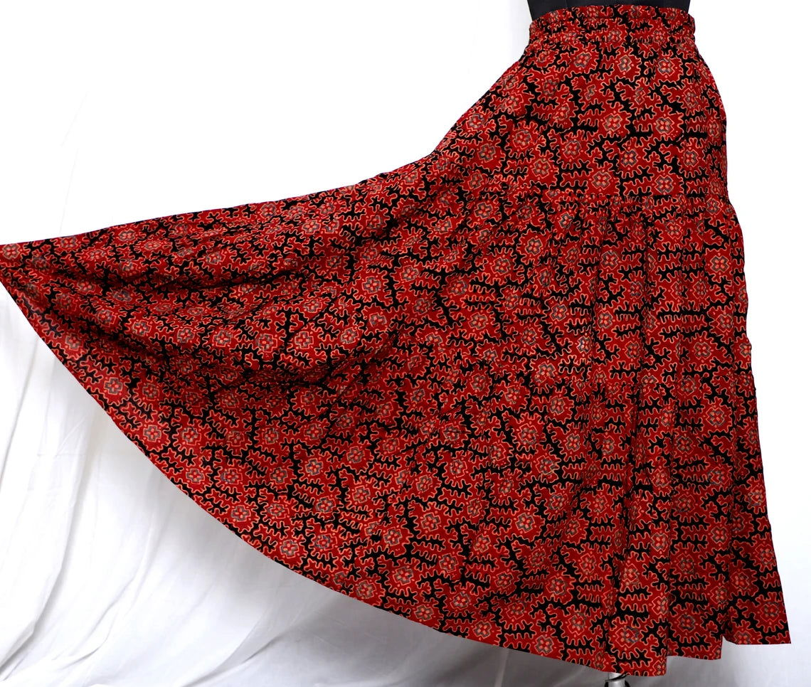 Boho Festival Skirt Indian Cotton Red Skirt for Women - pacificexportsimports - #tag1#