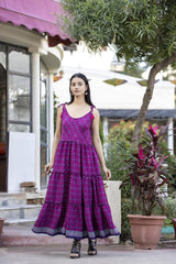 Boho Silk floral Pink Ruffle Maxi Dress in Tribal Print - pacificexportsimports - #tag1#