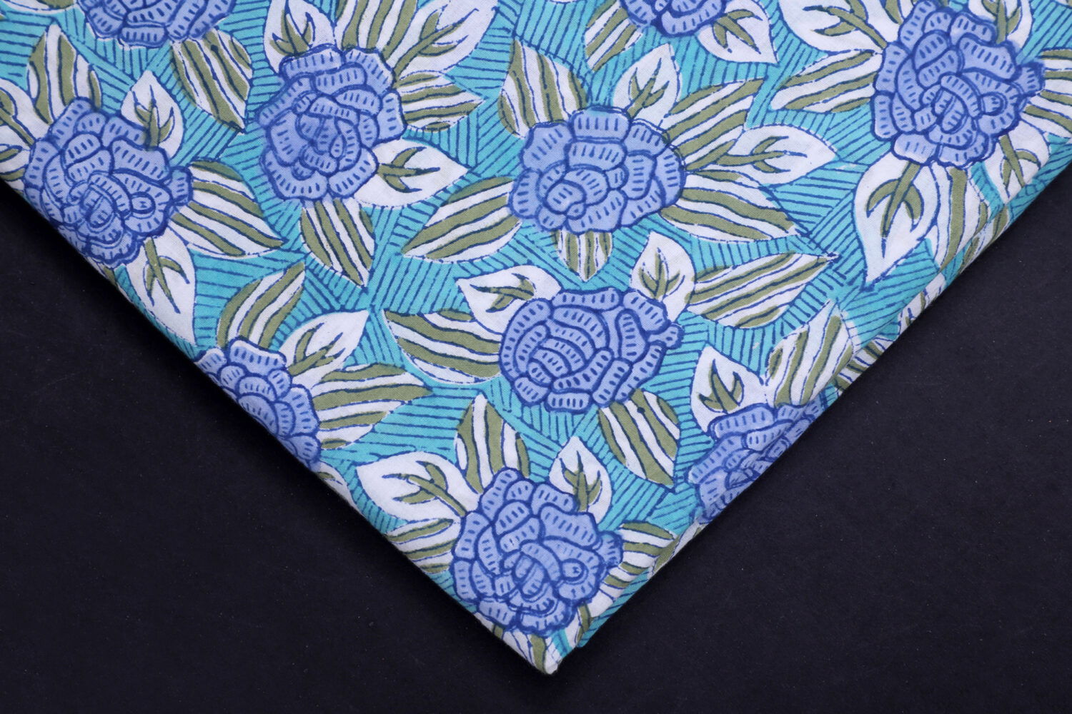 Floral Hand Block Cotton Green Fabric - pacificexportsimports - #tag1#