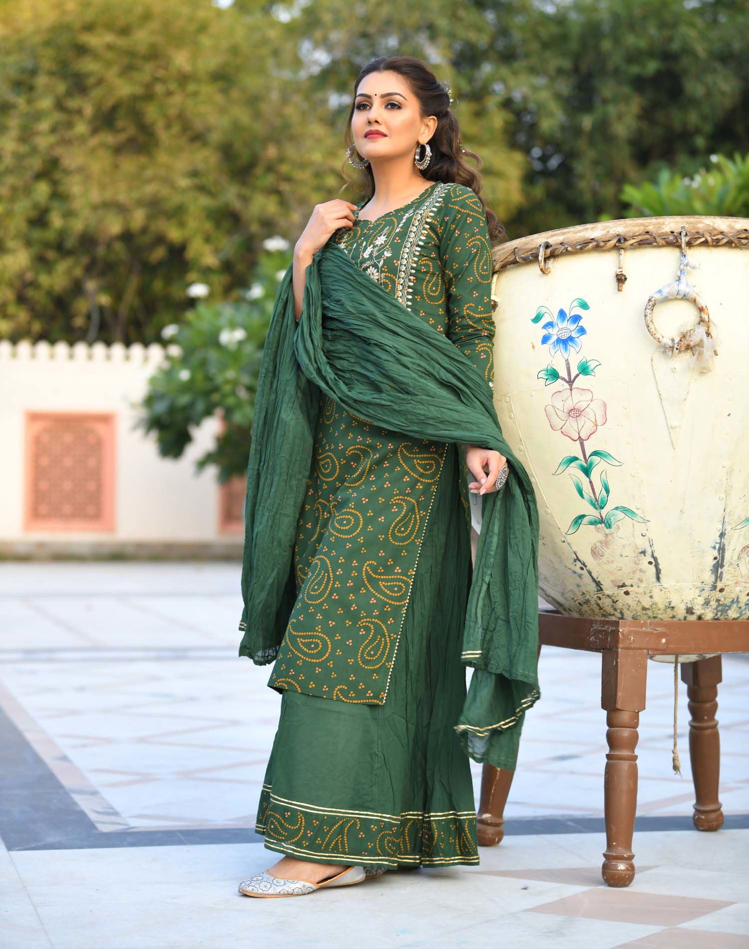 Green Bandhej Printed Cotton Kurta Sharara With Dupatta Set - pacificexportsimports - #tag1#
