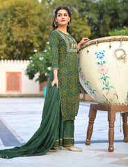 Green Bandhej Printed Cotton Kurta Sharara With Dupatta Set - pacificexportsimports - #tag1#