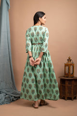 Green Booti Print Ethnic Gown - pacificexportsimports - #tag1#