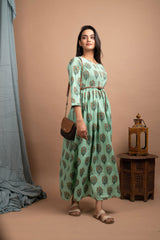 Green Booti Print Ethnic Gown - pacificexportsimports - #tag1#