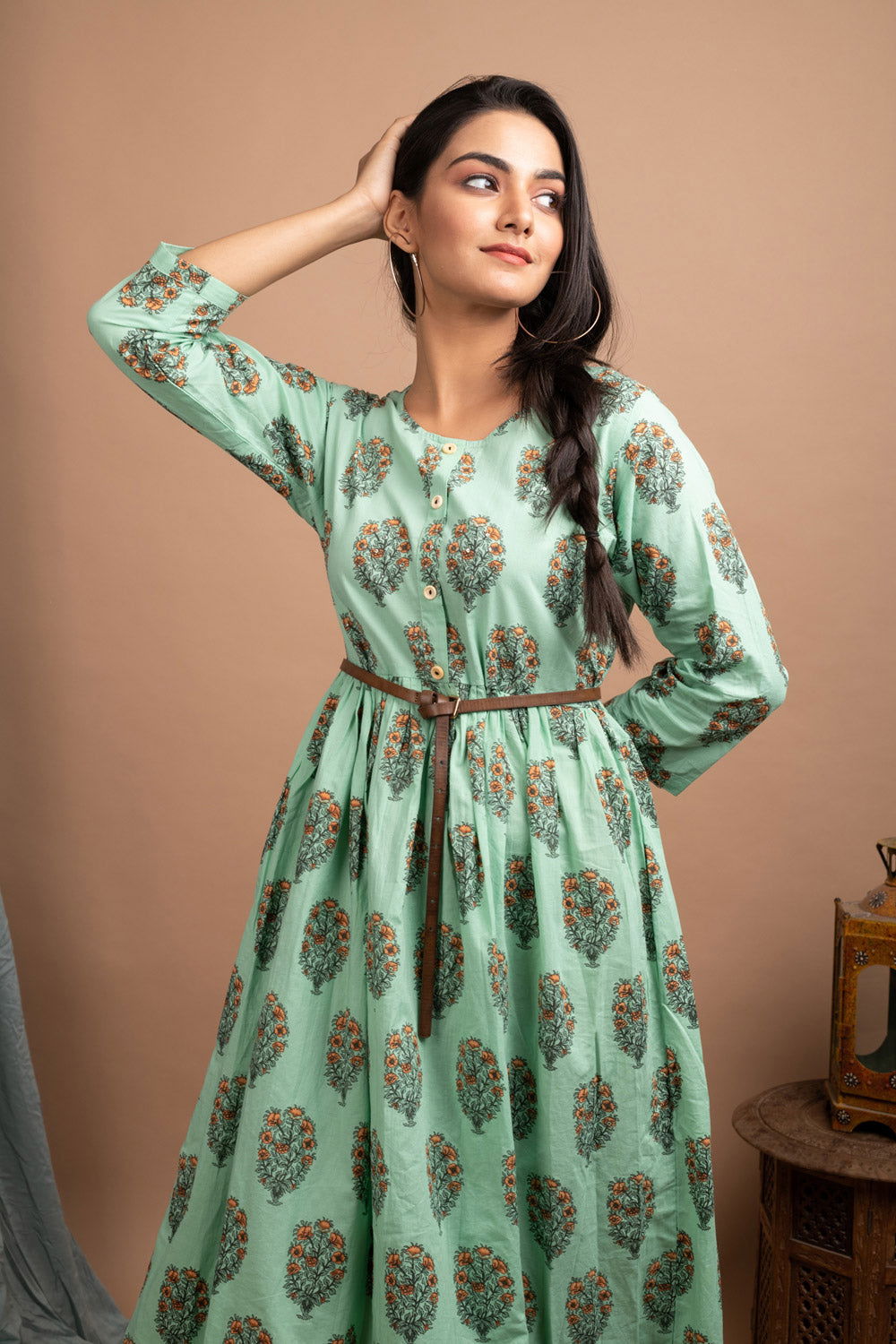 Green Booti Print Ethnic Gown - pacificexportsimports - #tag1#