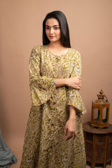 Green Cotton Printed Long Ethnic Gown - pacificexportsimports - #tag1#