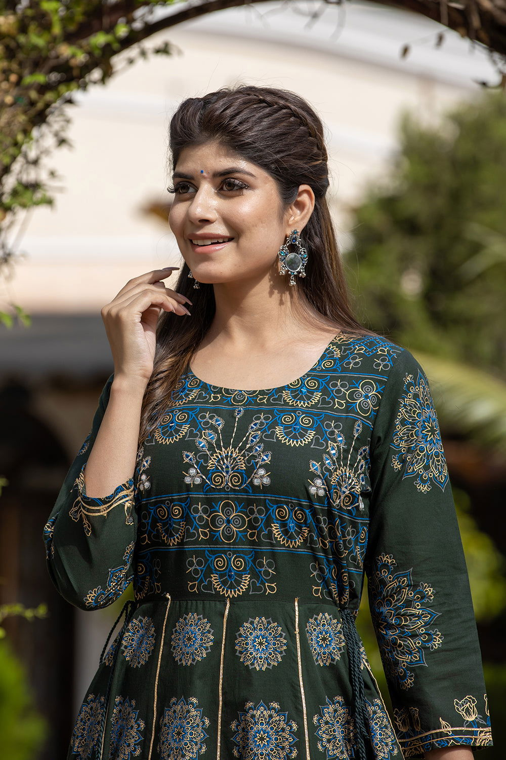 Green Floral Gold Printed Ethnic Gown - pacificexportsimports - #tag1#
