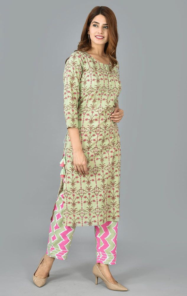 Green Floral Print Cotton Suit Set - pacificexportsimports - #tag1#