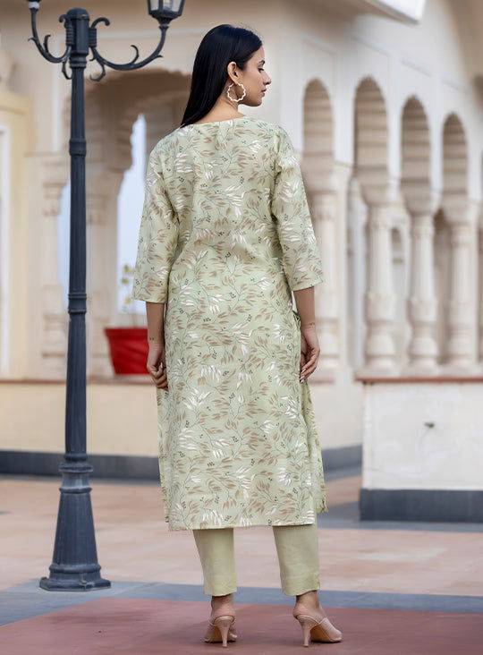 Green Floral Print Modal Silk Suit Set - pacificexportsimports - #tag1#