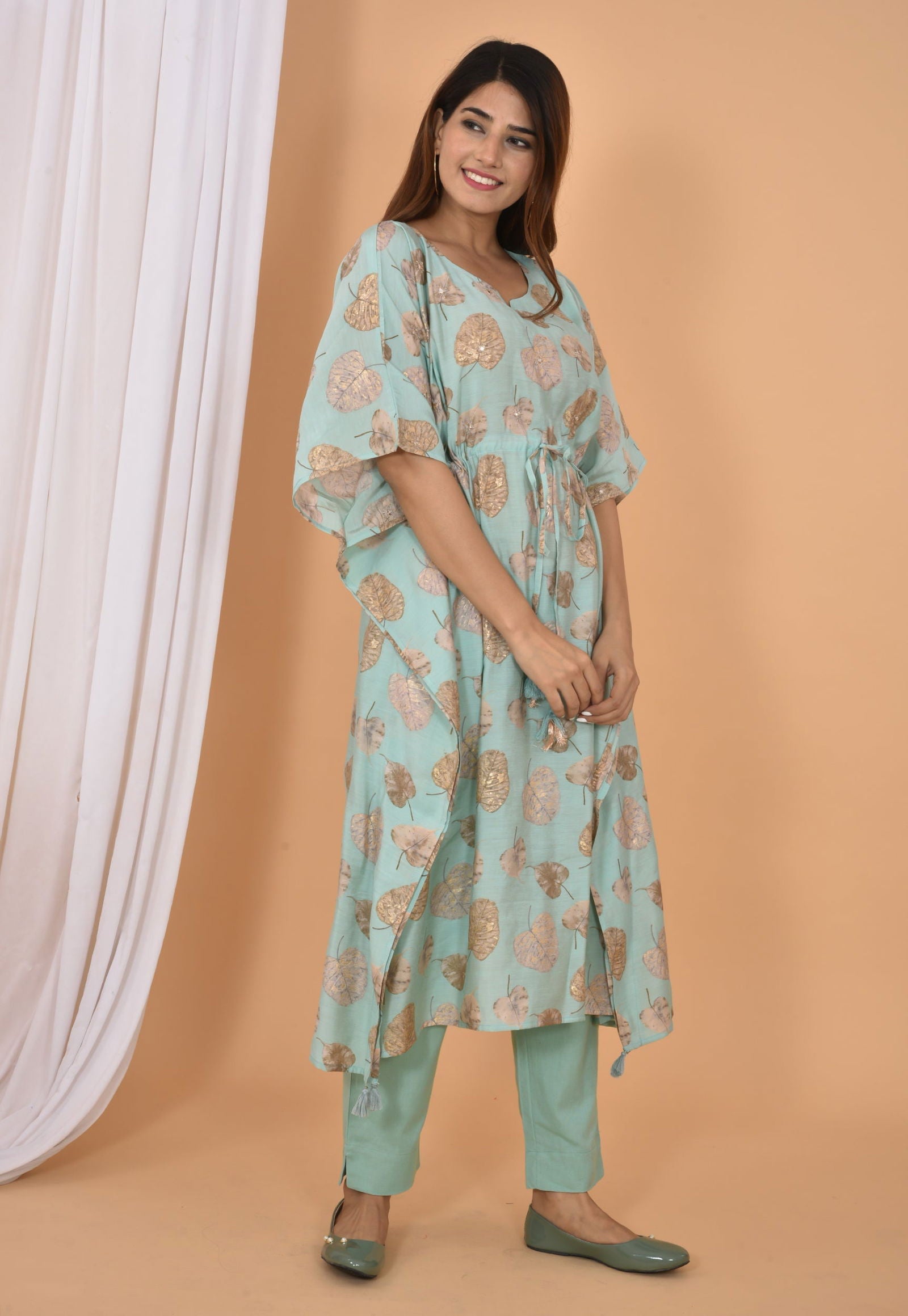 Green Mirror Printed Long Kaftan Pant Set - pacificexportsimports - #tag1#