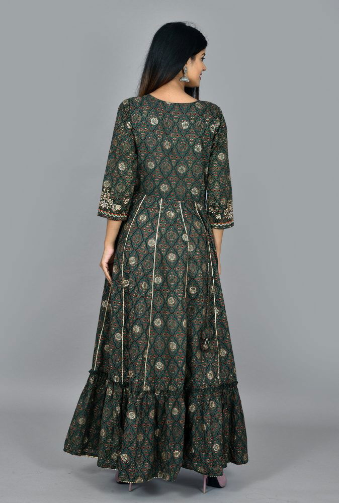 Green Printed Ethnic Gowns Kurta - pacificexportsimports - #tag1#