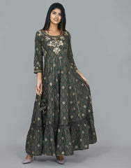 Green Printed Ethnic Gowns Kurta - pacificexportsimports - #tag1#