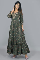 Green Printed Ethnic Gowns Kurta - pacificexportsimports - #tag1#