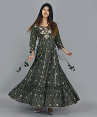 Green Printed Ethnic Gowns Kurta - pacificexportsimports - #tag1#