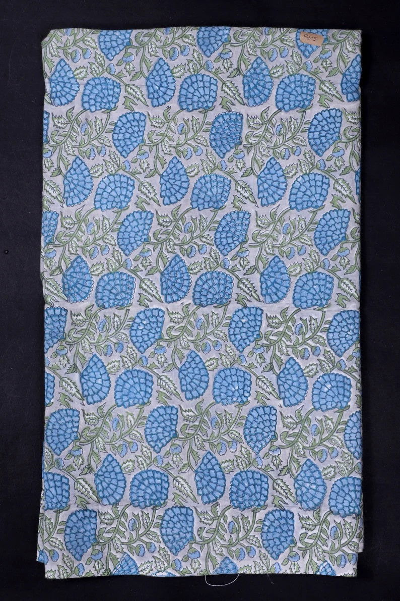 Grey Hand Dyed India Fabric | Floral Hand Block Print Fabric - pacificexportsimports - #tag1#