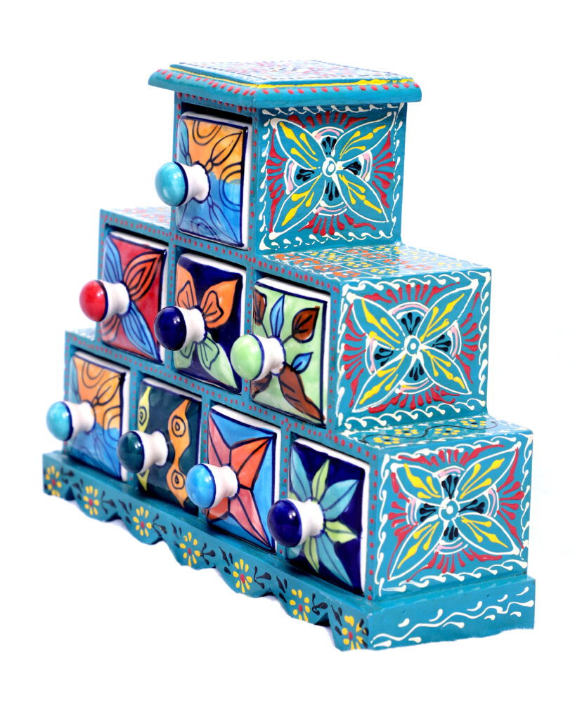 Hand Painted Ceramic Drawer box -8 Drawer - pacificexportsimports - #tag1#