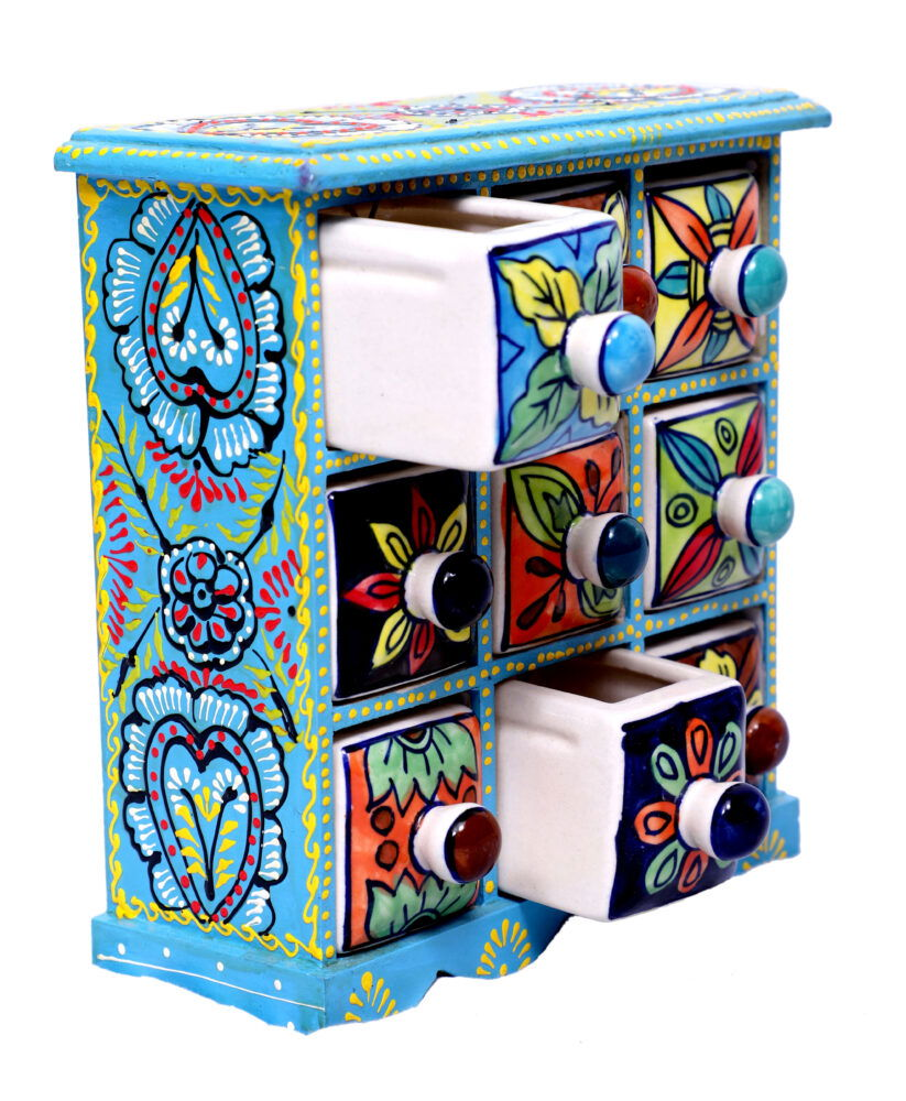 Hand Painted Ceramic Drawer box -9 Drawer - pacificexportsimports - #tag1#