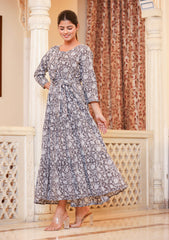 Hand block Classic Grey Dress - Effortlessly Elegant and Unique - pacificexportsimports - #tag1#