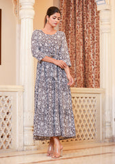 Hand block Classic Grey Dress - Effortlessly Elegant and Unique - pacificexportsimports - #tag1#