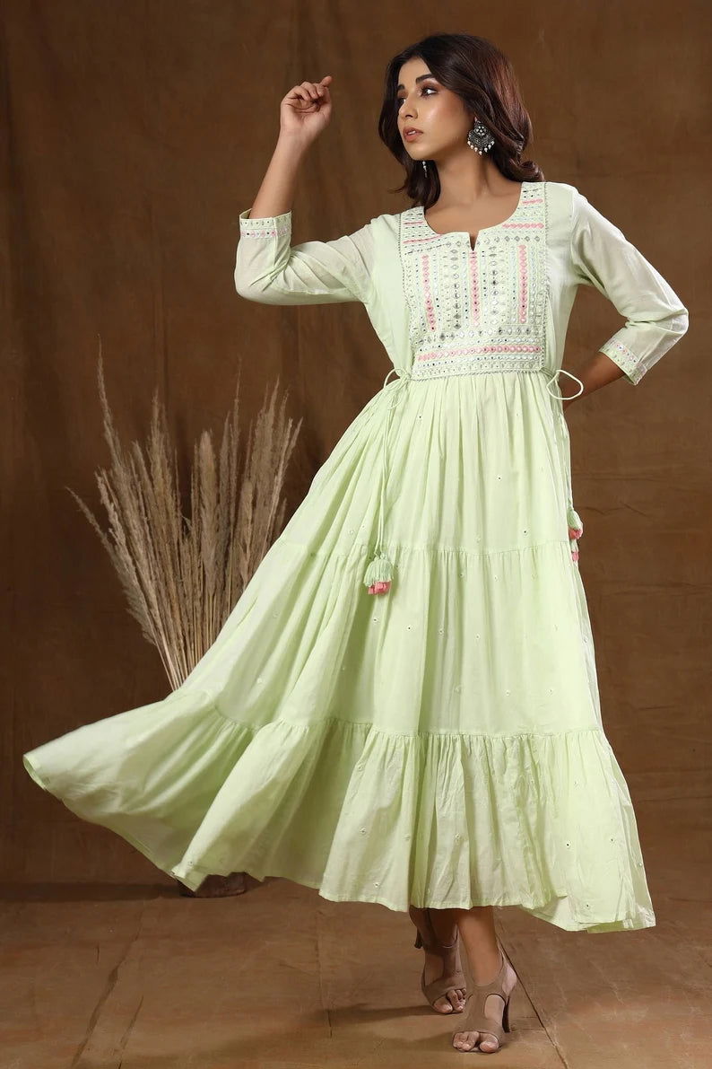 Indian Gown Mirror Embellishment Anarkali Kurta Kurti for Women - pacificexportsimports - #tag1#