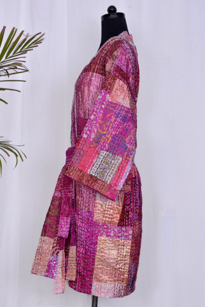 Indian Handmade Kantha Quilt Short Jacket Kimino - pacificexportsimports - #tag1#