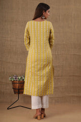 Indian Salwar Suit Yellow Zari Embroidery Cotton Kurti Pant Set - pacificexportsimports - #tag1#