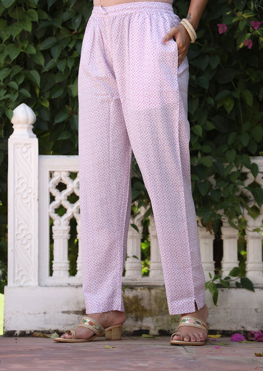 Light Lavender Jaipuri Print Cotton Kurta Pant Set - pacificexportsimports - #tag1#