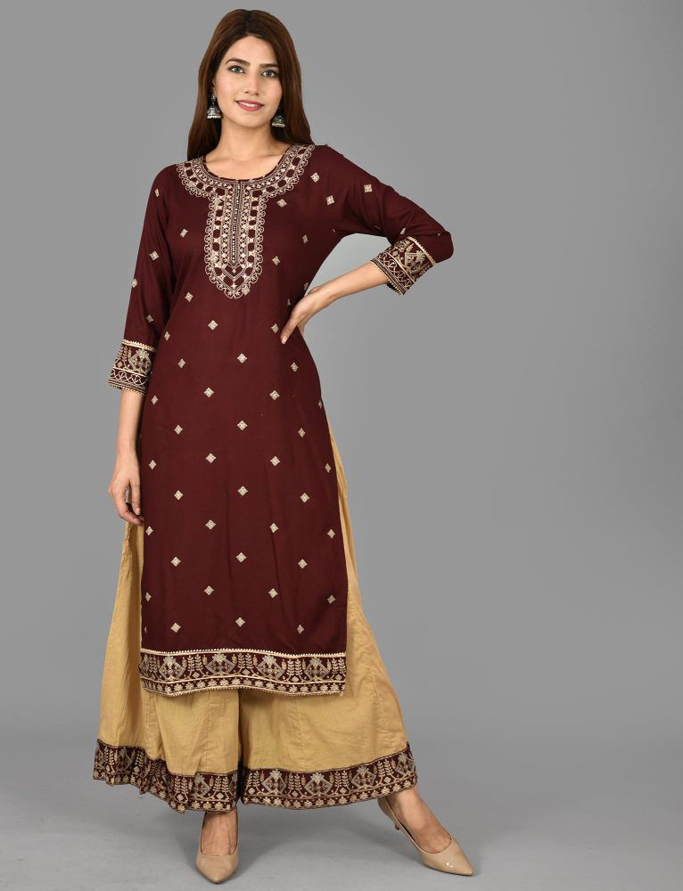 Maroon Embroidered Kurta Sharara Set - pacificexportsimports - #tag1#