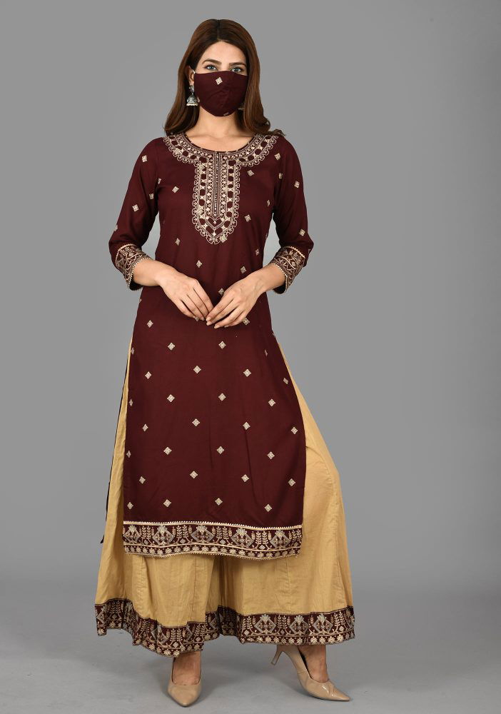 Maroon Embroidered Kurta Sharara Set - pacificexportsimports - #tag1#